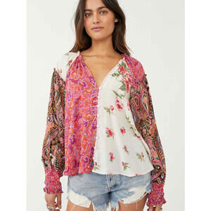 Free People Gemini Blouse Floral Patchwork